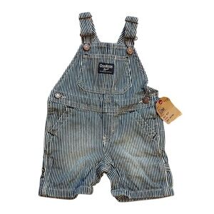 OshKosh B'gosh Blue Stripe Overall Shorts Classic Style Size 12 Month New